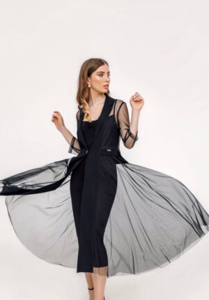 Дамски комплект рокля с мрежеста наметка