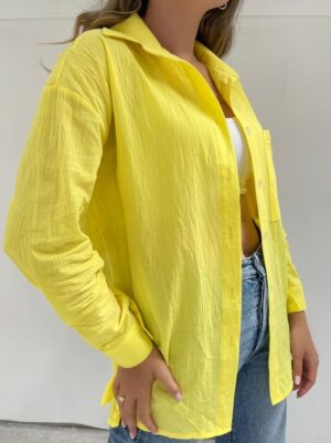 Дамска памучна риза в жълто