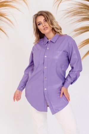 Дамска кожена риза в лилаво