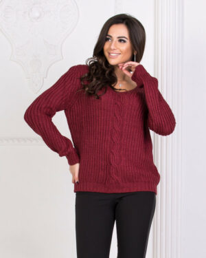Дамски пуловер с връзки на гърба - бордо
