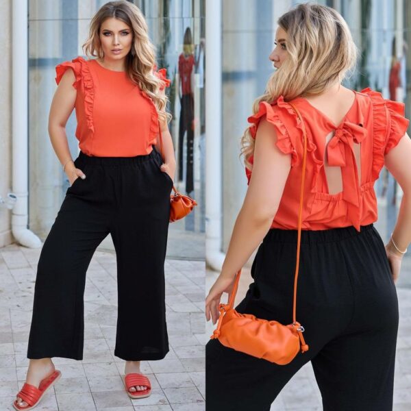 Дамска блуза с къдрички в оранжево