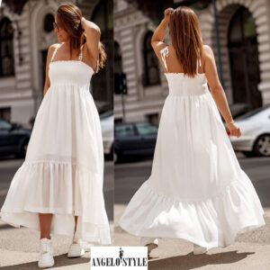 Дамска дълга асиметрична рокля в бяло