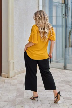 Дамски комплект жълта туника и черен панталон