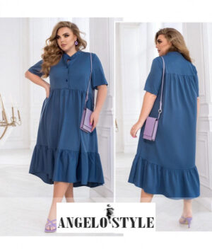 Дамска рокля в син цвят средна дължина