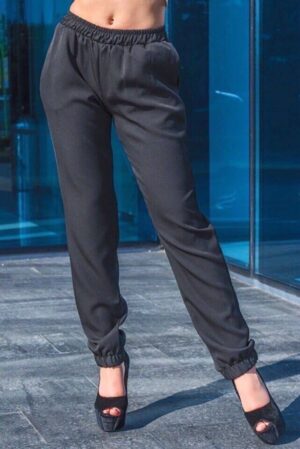 Дамски черен панталон с ластици
