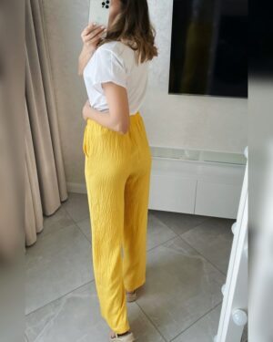 Дамски комплект блуза с къс ръкав и ленен панталон УМ841/1