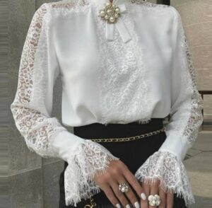 Дамска бяла блуза с дантелени детайли Гс41604/1