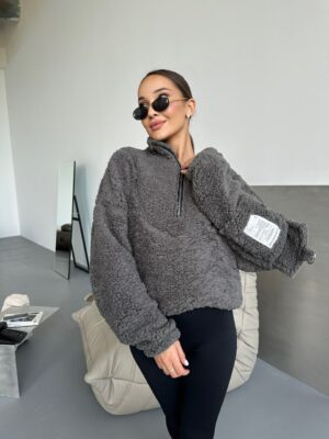 Дамски едноцветен плюшен пуловер РС-SV489/1
