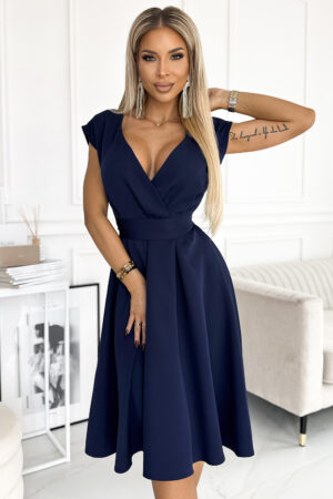 Тъмно синя разкроена рокля SCARLETT NUM348-6